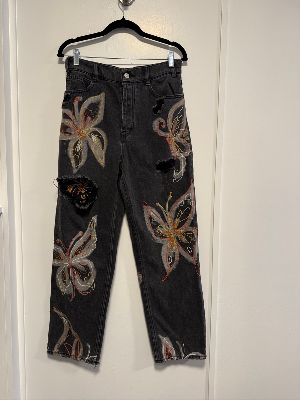 Vintage Butterfly Embroidered Oversized Jeans